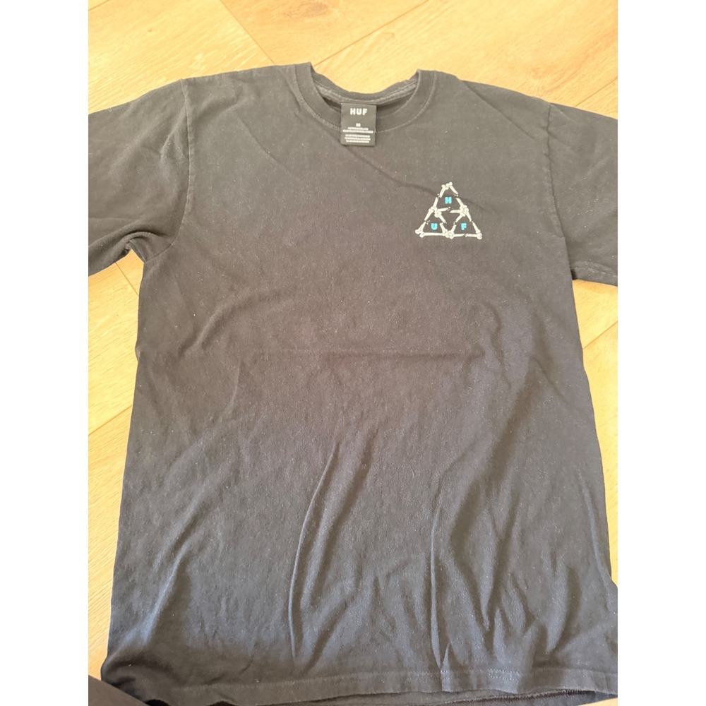 HUF Mens Triple Triangle Bone Logo T-Shirt Black Short Sleeve Medium 249
